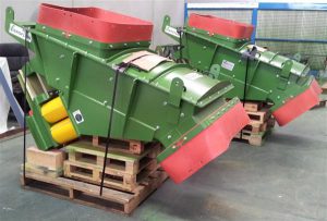 Clinker vibrating feeders packaged for dispatch.