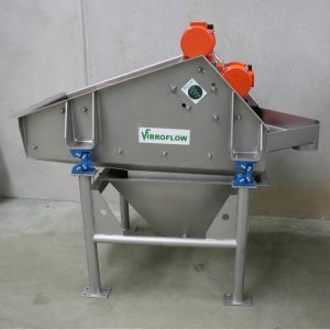 Side view of stainless vibrating screen for slurry.